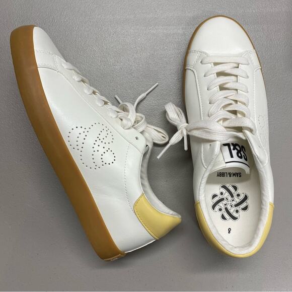 Sam & Libby Sneaker Lace Up Shoe White Tan Flat Comfort Womens Size 8 NIB NEW - Picture 2 of 9